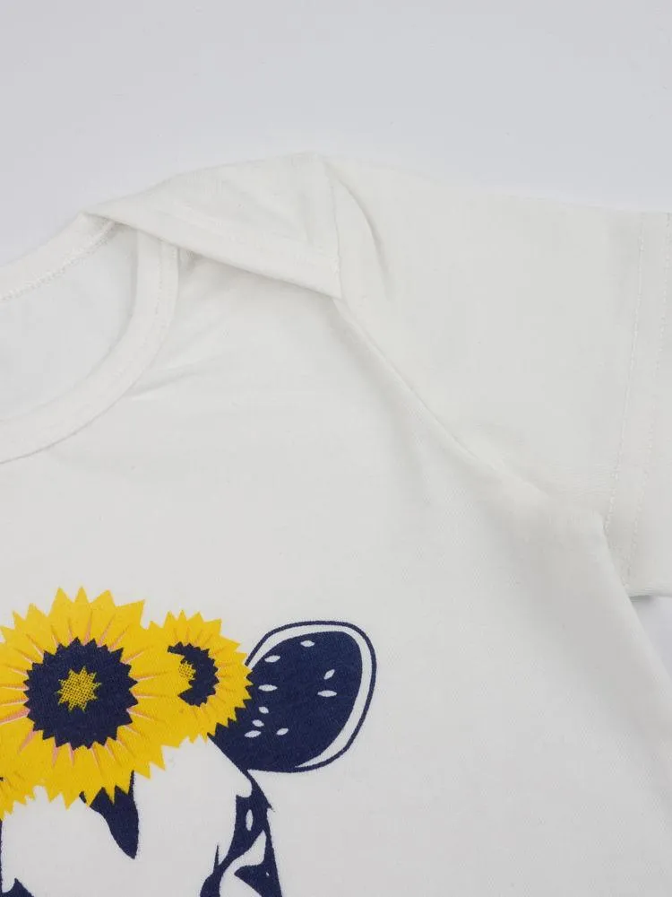 2-Piece Outfits Baby Cow Bodysuit Matching Frilled Sunflower Shorts
