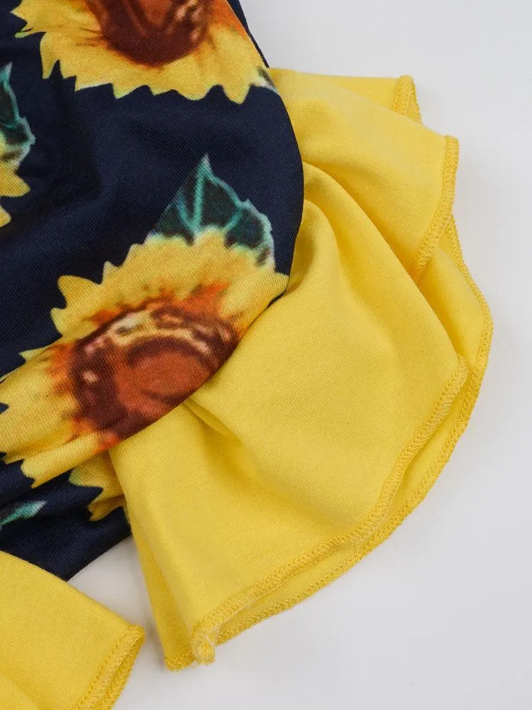 2-Piece Outfits Baby Cow Bodysuit Matching Frilled Sunflower Shorts