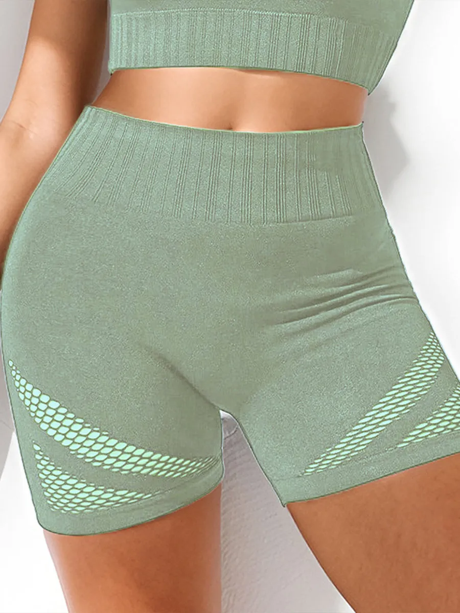 2pcs Fitness Yoga Suit Gym Outfits Sports Set Plain Tank with Chest Pads and Shorts