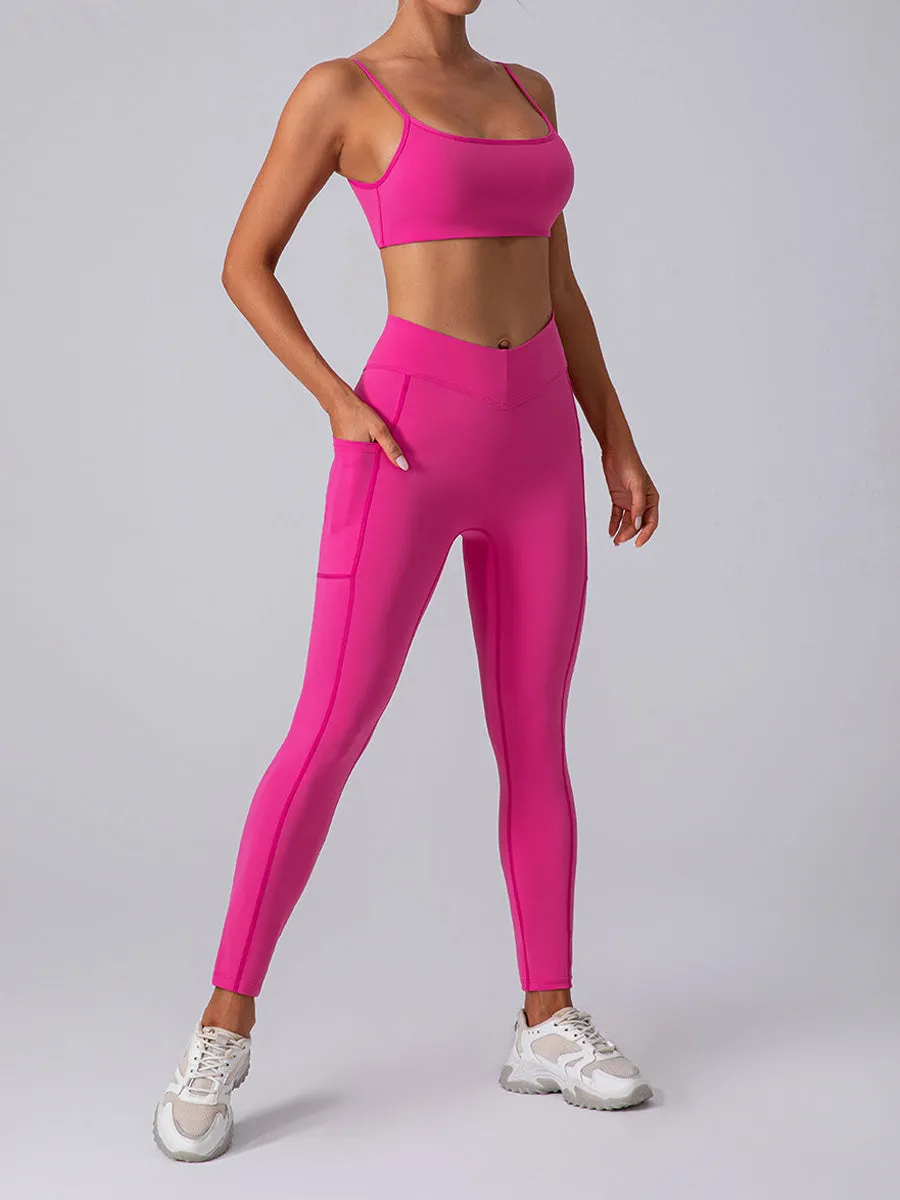2pcs Sleeveless Cami Skin-Friendly Sports Set Workout Set Fitness Yoga Suit with Chest Pads