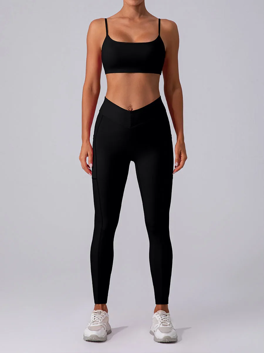 2pcs Sleeveless Cami Skin-Friendly Sports Set Workout Set Fitness Yoga Suit with Chest Pads
