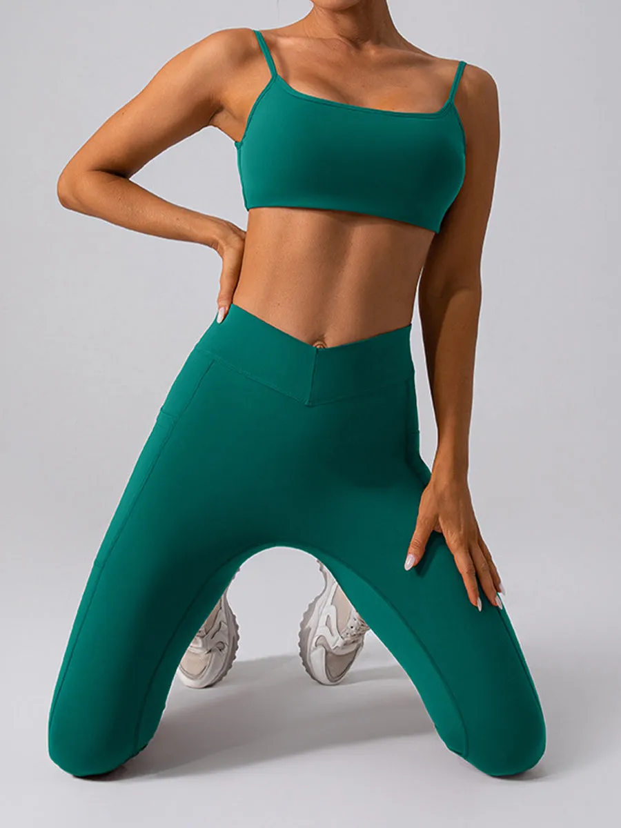 2pcs Sleeveless Cami Skin-Friendly Sports Set Workout Set Fitness Yoga Suit with Chest Pads