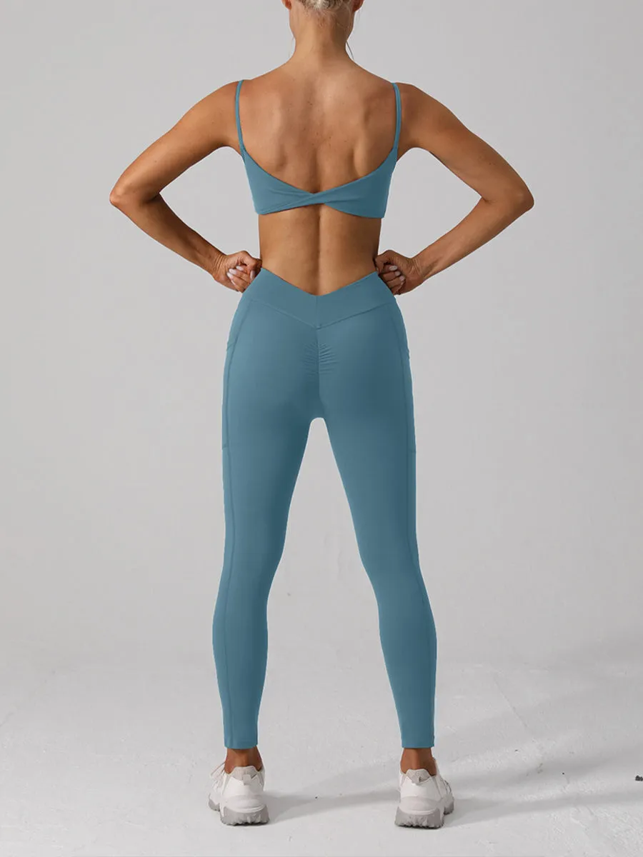 2pcs Sleeveless Cami Skin-Friendly Sports Set Workout Set Fitness Yoga Suit with Chest Pads