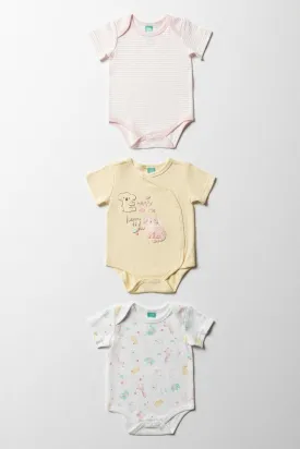 3 Pack Short Sleeve Bodyvests Pink & Yellow