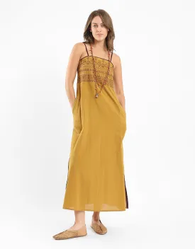 Adjustable embroidered long cotton dress