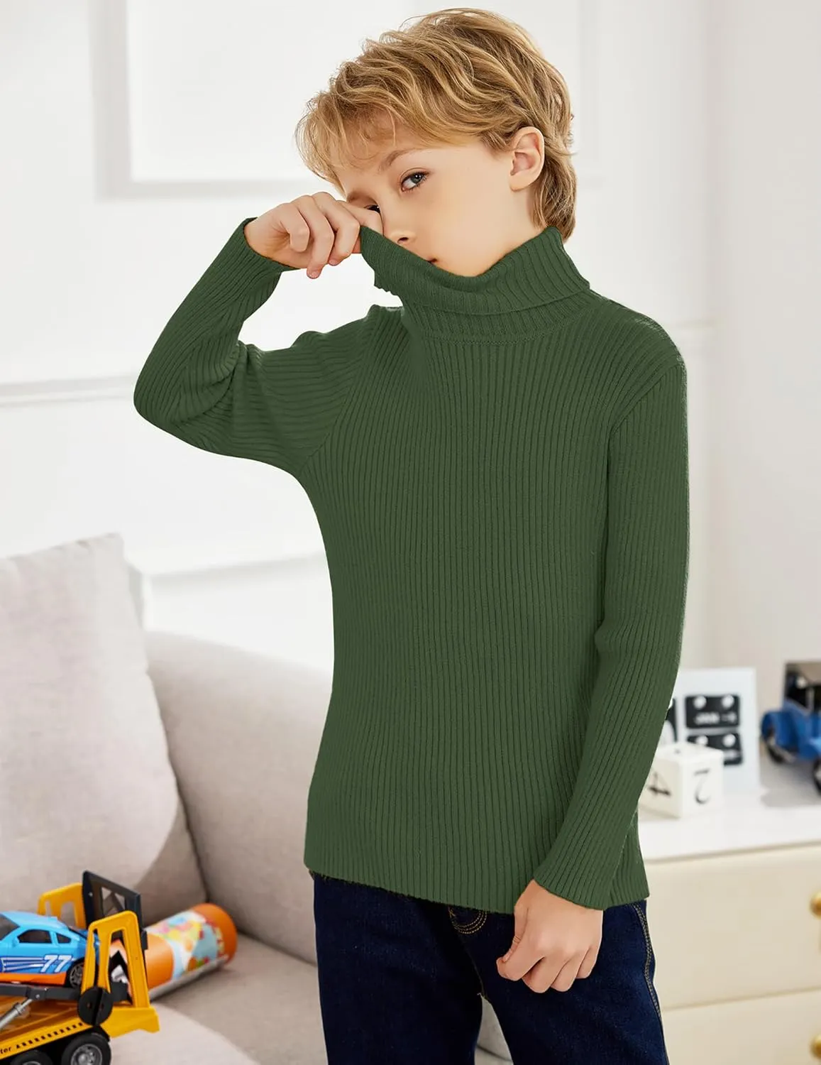 Arshiner Boy's Ribbed Turtleneck Cable Knitted Sweater