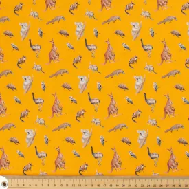 Australiana/Aboriginal Inspired Cotton Prints Design - Australian Animals on Yellow