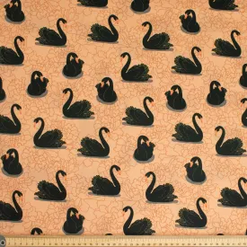 Australiana/Aboriginal Inspired Cotton Prints Design - Black Swan on Dusty Orange