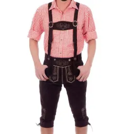Bavarian Lederhose Franz, over knee with suspender - Brown