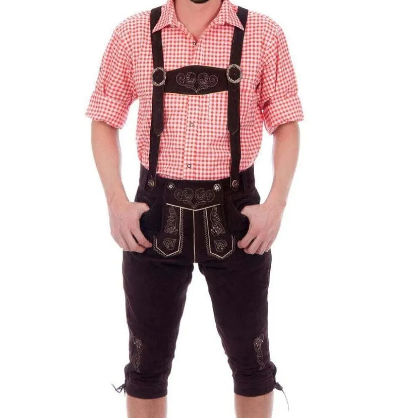 Bavarian Lederhose Franz, over knee with suspender - Brown