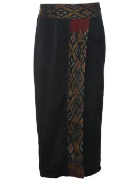 Black Ikat Contrast Panel Trousers - W30 L26