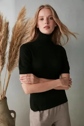 Black Silk and Cashmere Aleyna Short Sleeve Women's Knitwear