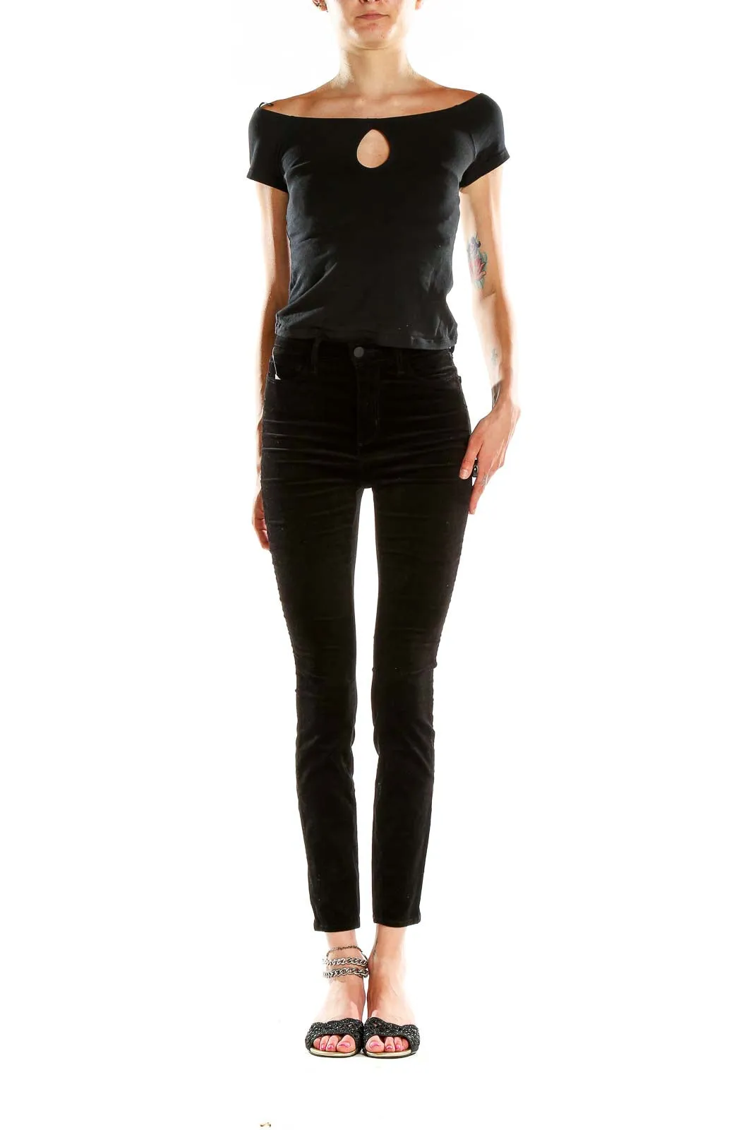 Black Velvet High-Waisted Skinny Pants