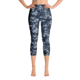 Blue Camo Pixel Capri Yoga Pants