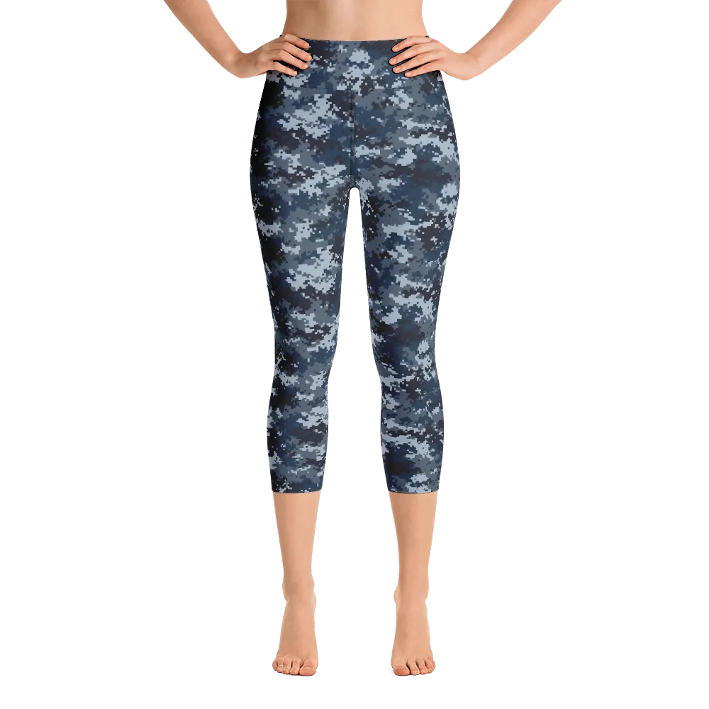 Blue Camo Pixel Capri Yoga Pants