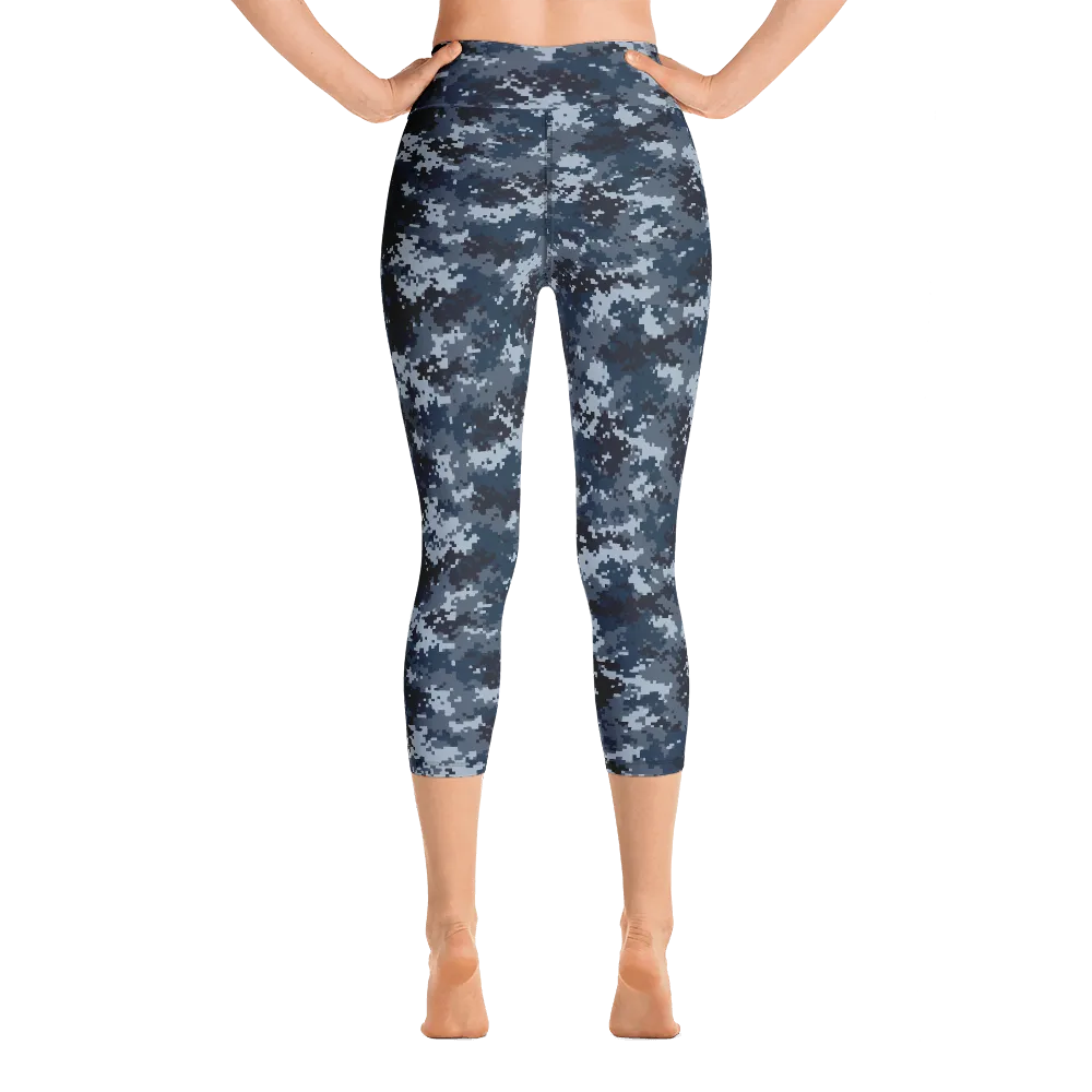 Blue Camo Pixel Capri Yoga Pants