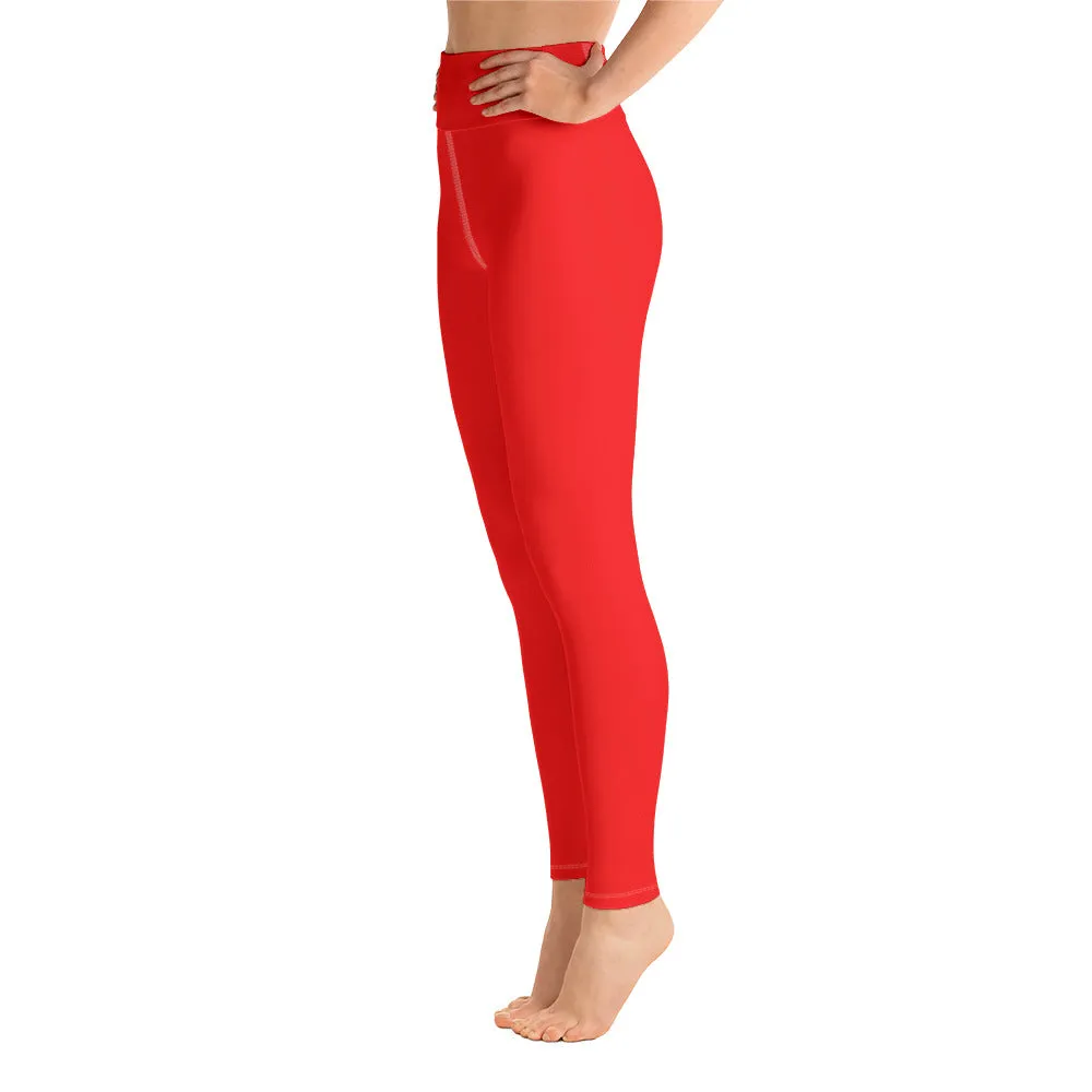 Bright Red Women's Leggings, Solid Color Active Wear Fitted Yoga Pants-Made in USA/EU