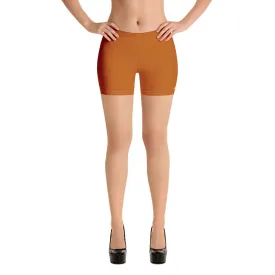 Brown Solid Color Women's Shorts, Ginger Brown Orange Gym Tights-Made in USA/EU/MX
