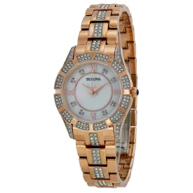 Bulova Mother of Pearl Dial Swarovski Crystal Rose Gold-plated Ladies Watch 98L197