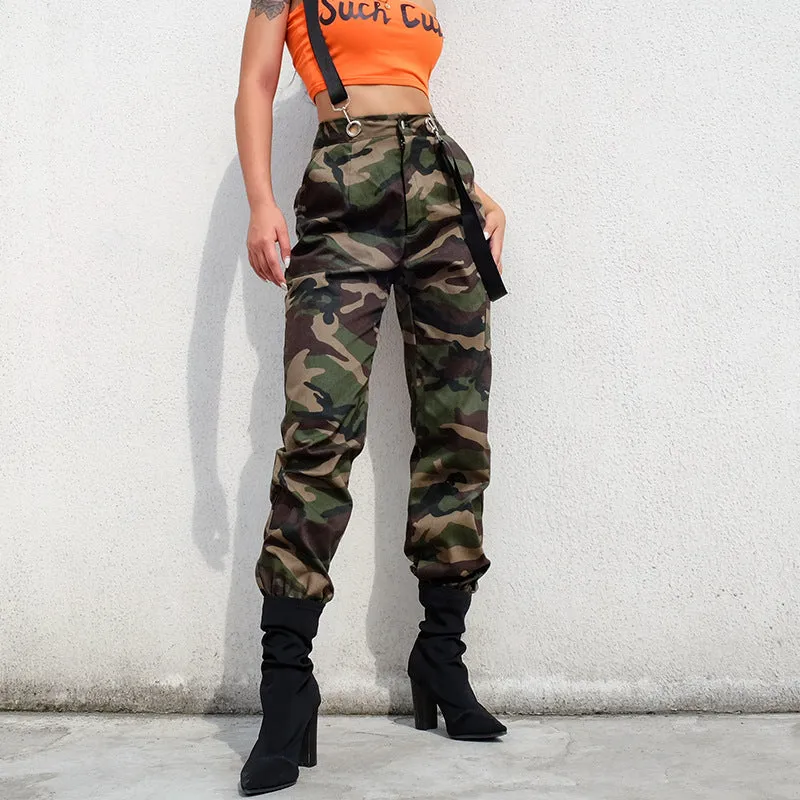 Camouflage Suspenders Cargo Pants