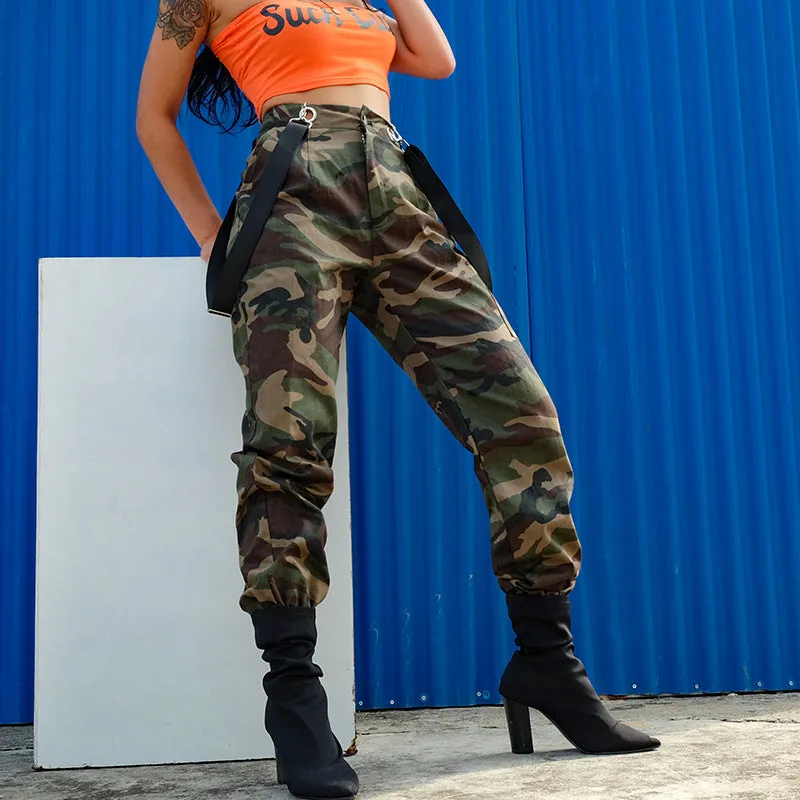 Camouflage Suspenders Cargo Pants