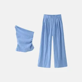 Candice Set – Blue – Asymmetrical pleated pants