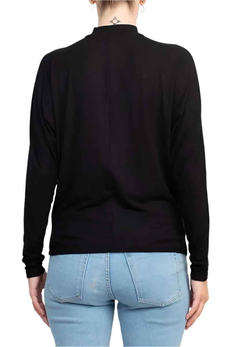 Catherine Malandrino High Neck Keyhole Front Long Sleeve Solid Knit Top by Curated Brands
