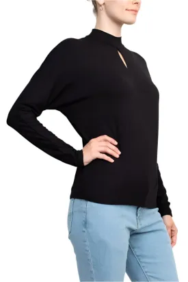 Catherine Malandrino High Neck Keyhole Front Long Sleeve Solid Knit Top by Curated Brands