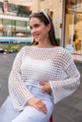 Crop knitwear with openwork -