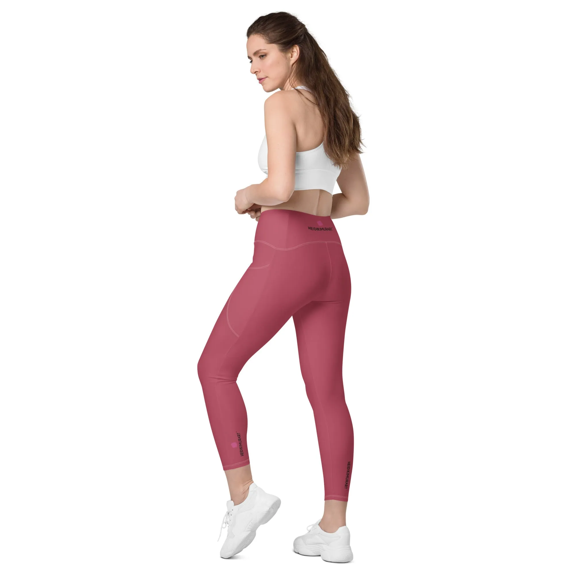 Dark Pink Women's Tights, Solid Color Best Leggings With Pockets For Women - Made in USA/EU/MX