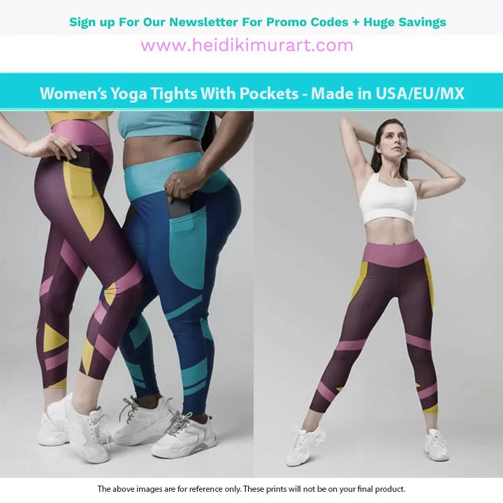 Dark Pink Women's Tights, Solid Color Best Leggings With Pockets For Women - Made in USA/EU/MX