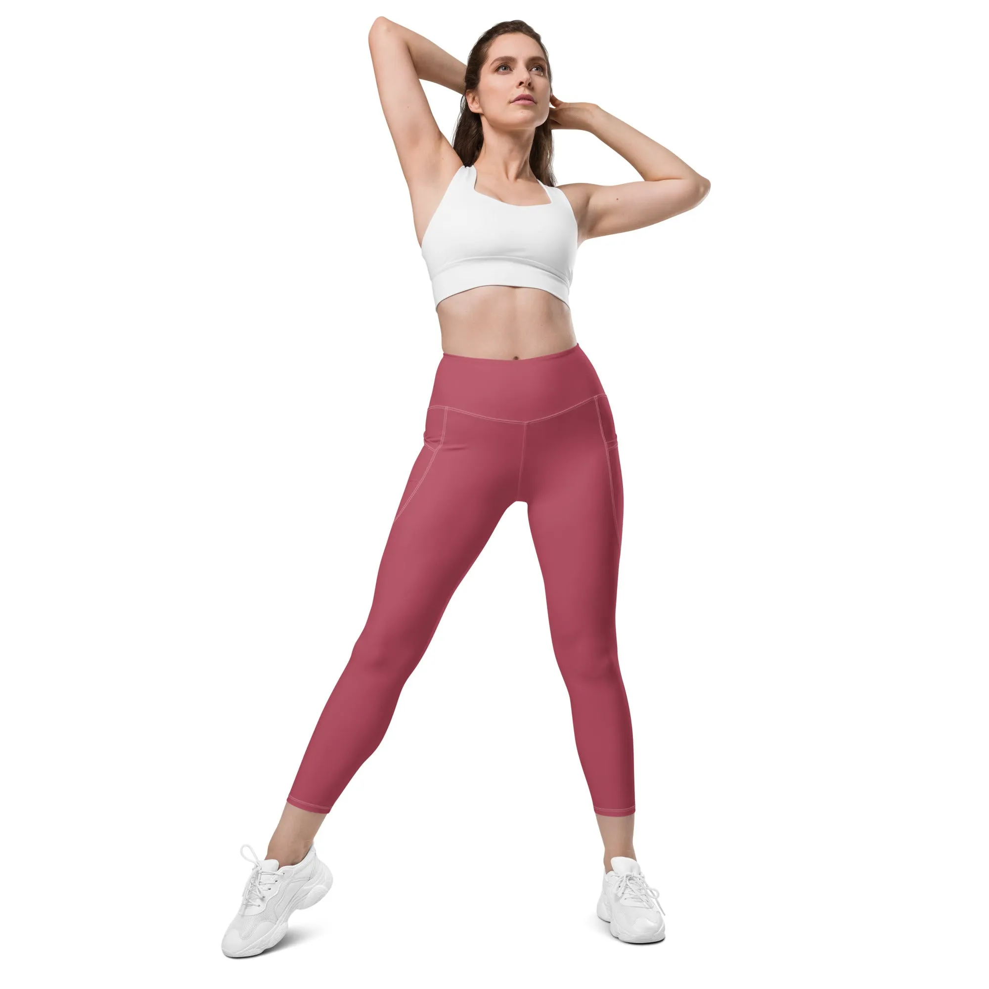 Dark Pink Women's Tights, Solid Color Best Leggings With Pockets For Women - Made in USA/EU/MX