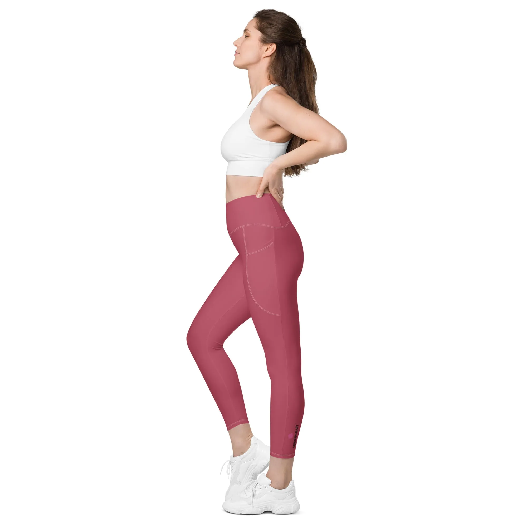 Dark Pink Women's Tights, Solid Color Best Leggings With Pockets For Women - Made in USA/EU/MX