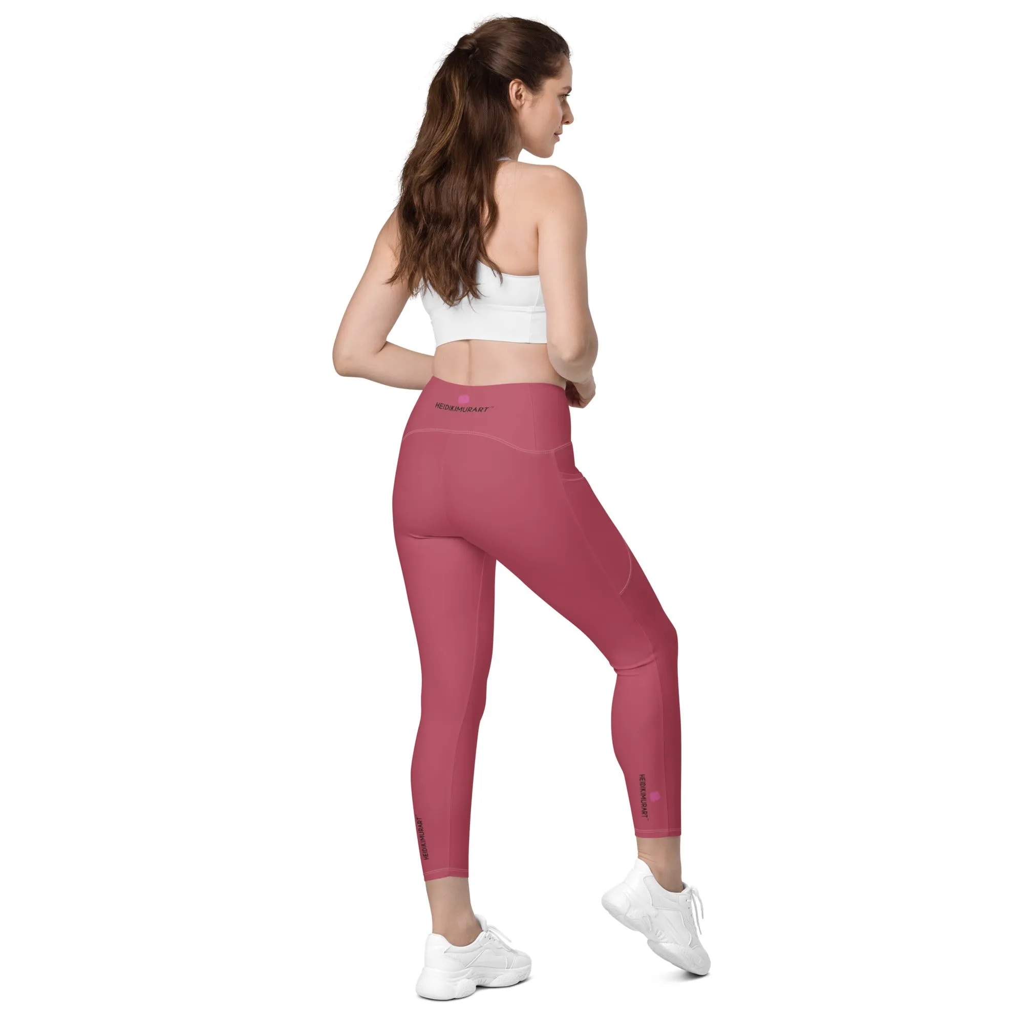 Dark Pink Women's Tights, Solid Color Best Leggings With Pockets For Women - Made in USA/EU/MX