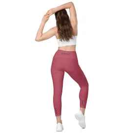 Dark Pink Women's Tights, Solid Color Best Leggings With Pockets For Women - Made in USA/EU/MX