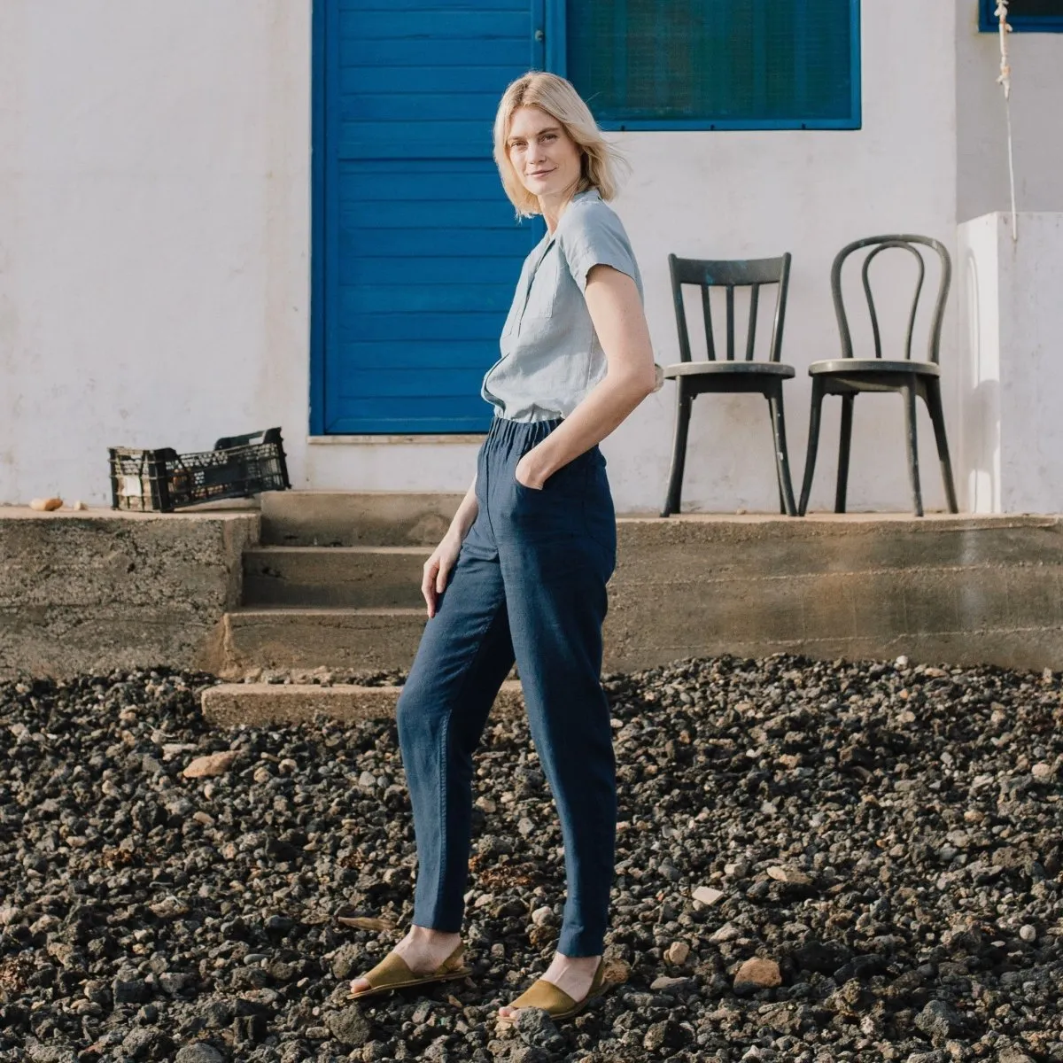 DOOLIN high-waisted linen pants