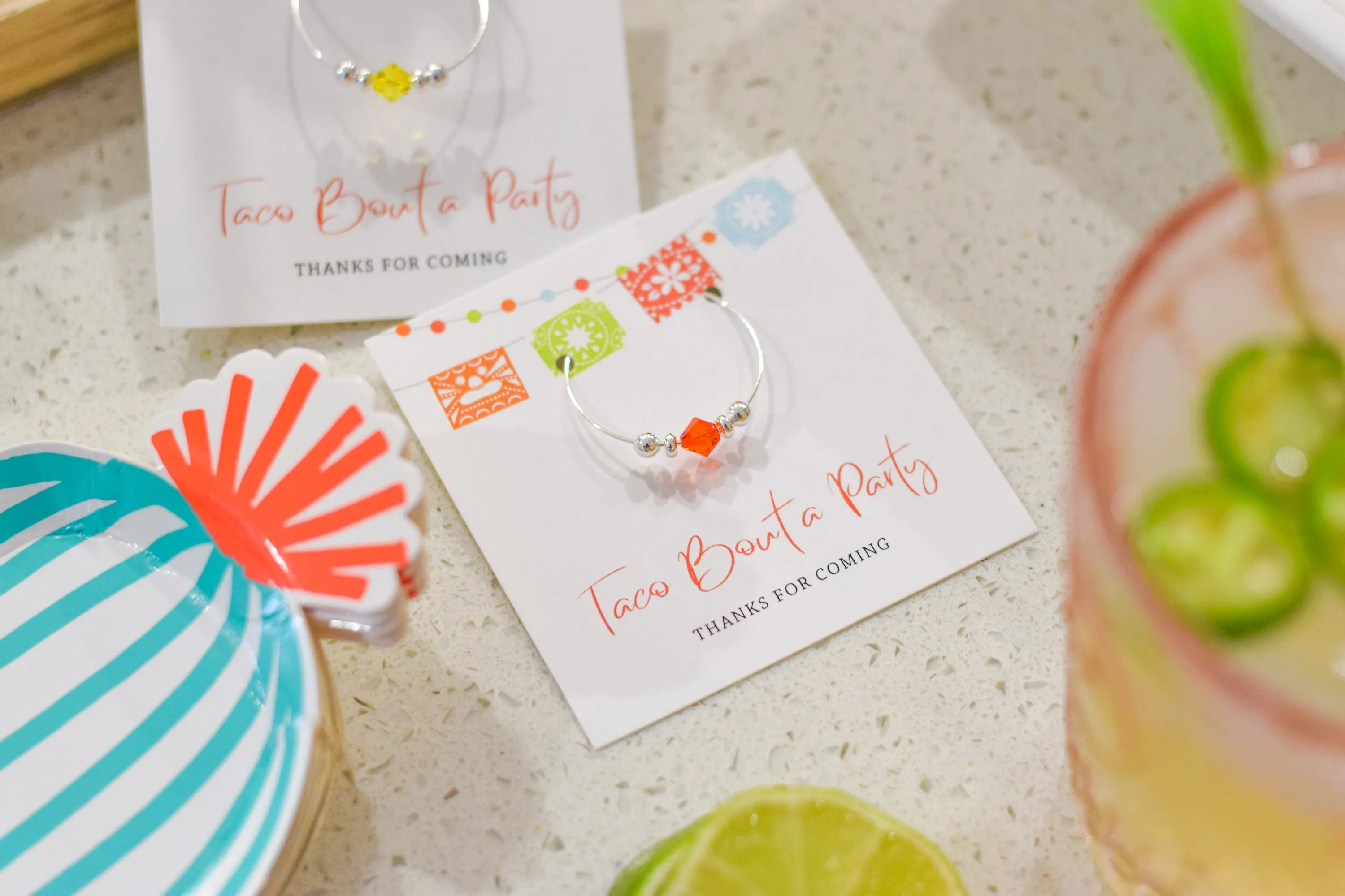 Fiesta Party Favors, Taco Bout a Party Cinco De Mayo Party, Swarovski Crystal Wine Charms