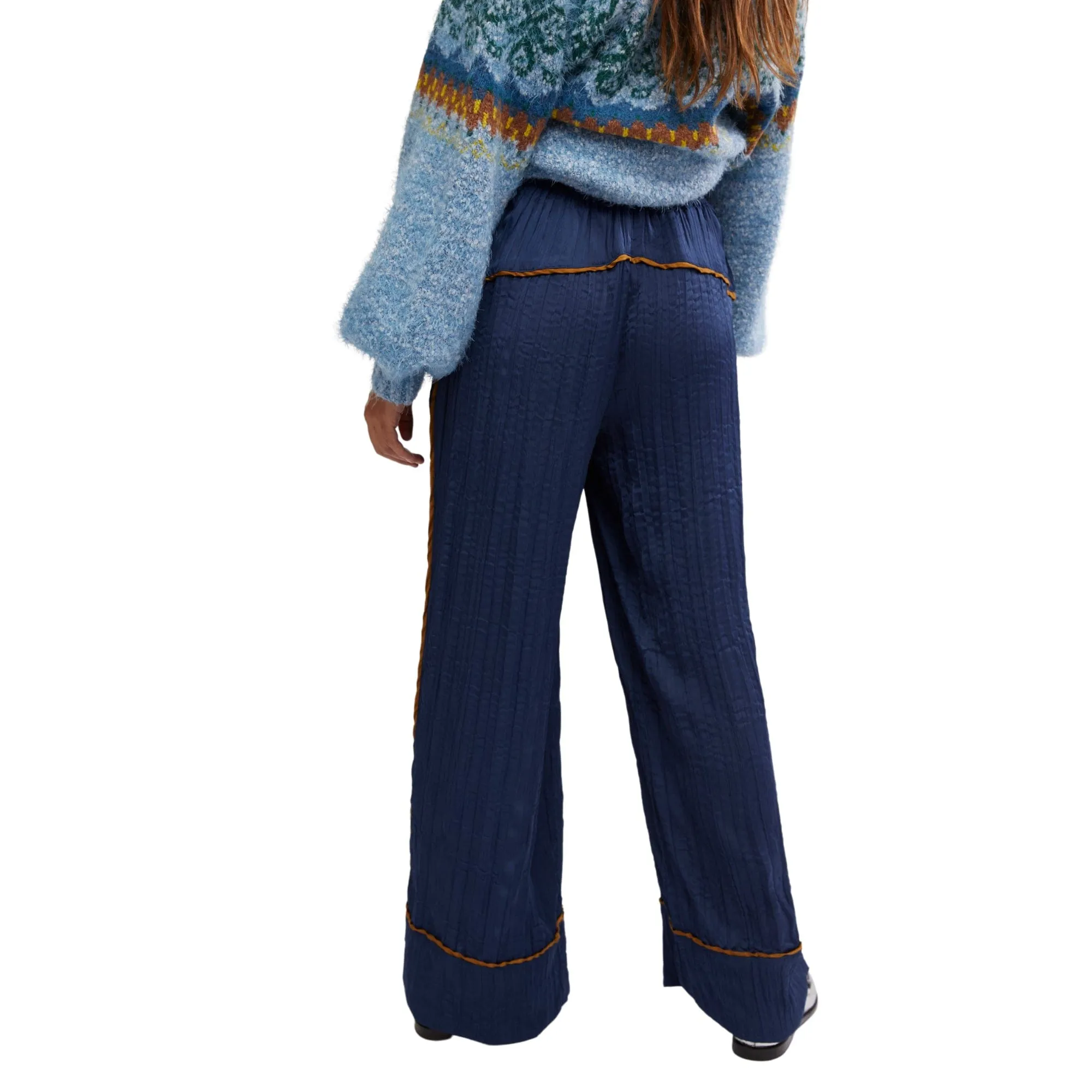 Free People All Out Satin Pants In Blue