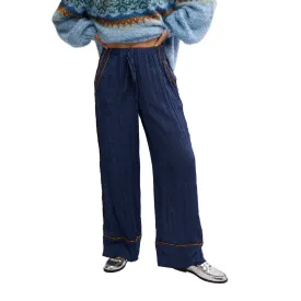 Free People All Out Satin Pants In Blue