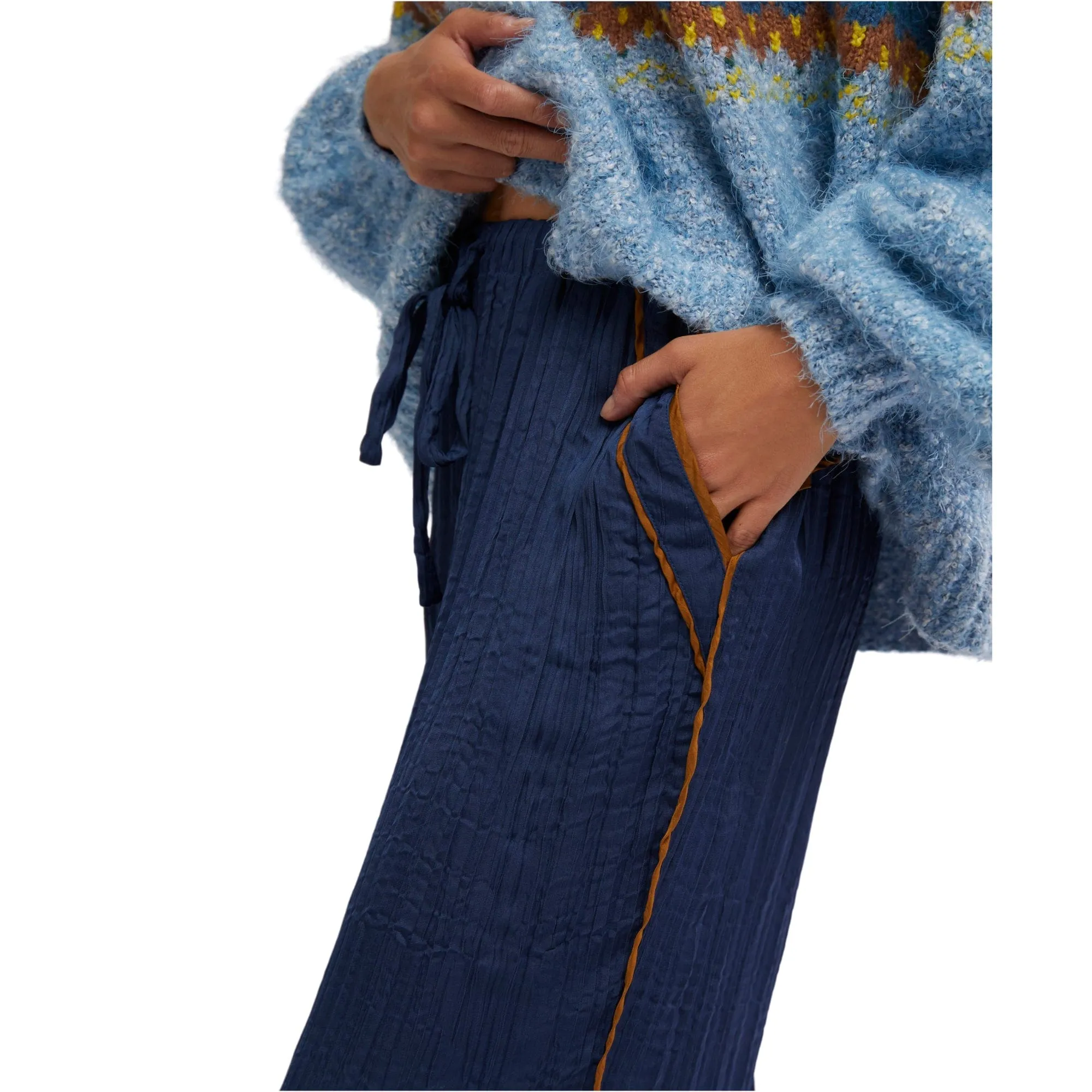 Free People All Out Satin Pants In Blue