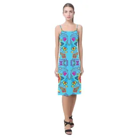 Geometric Floral Winter-Sky Blue Alcestis Slip Dress