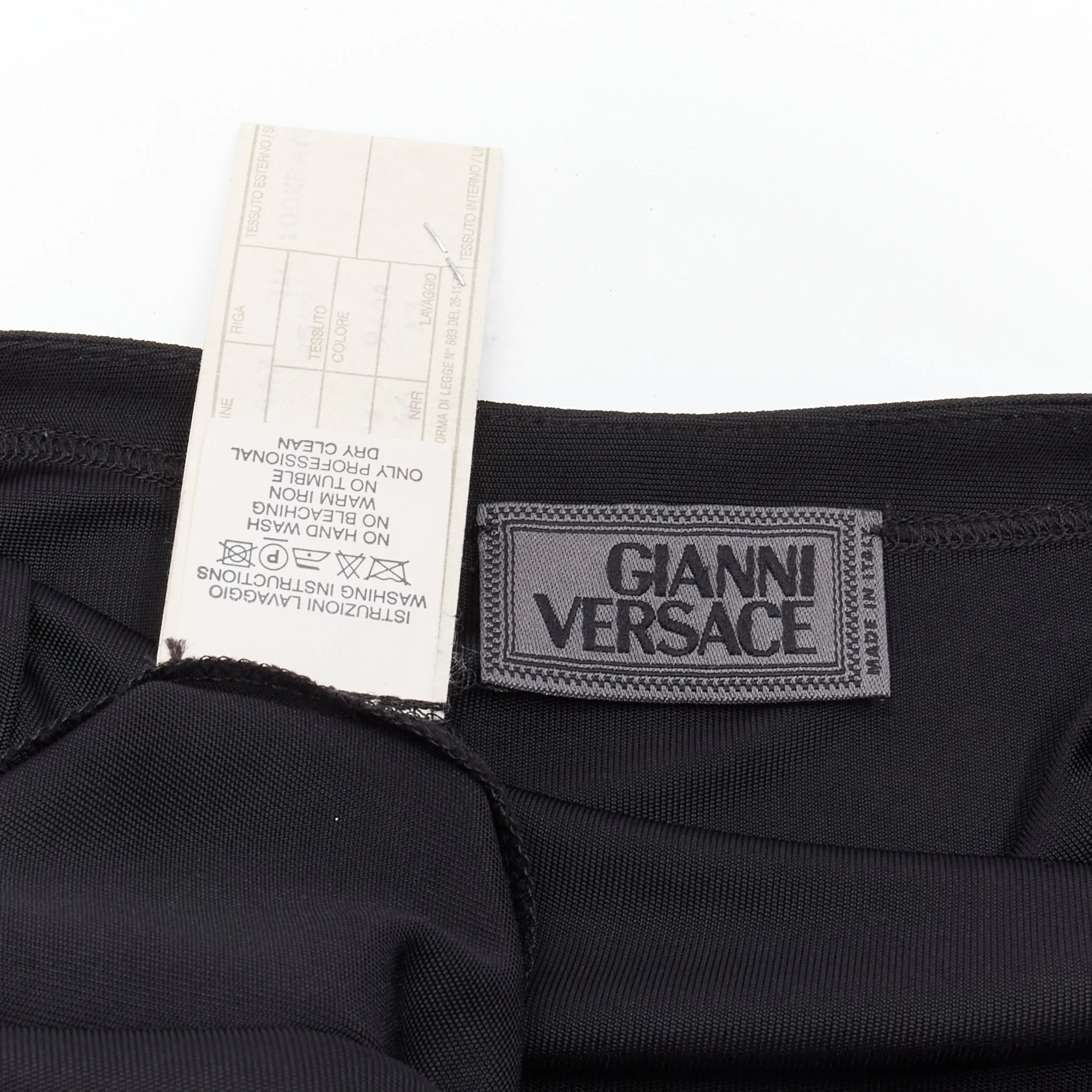GIANNI VERSACE Vintage gold logo charm asymmetric drape slip mini dress
