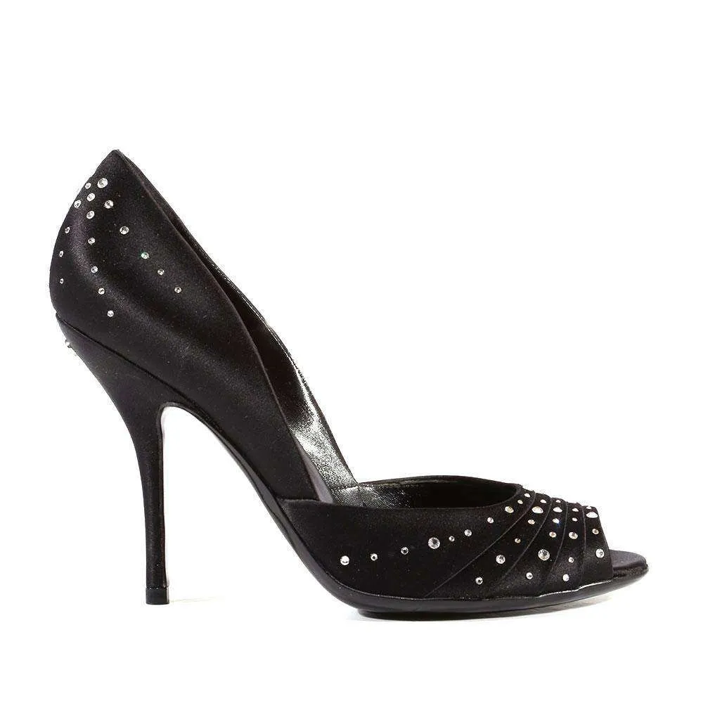 Gucci Women's Shoes Satin Crystalized Peep-Toe Pumps (GGWCRY1563)