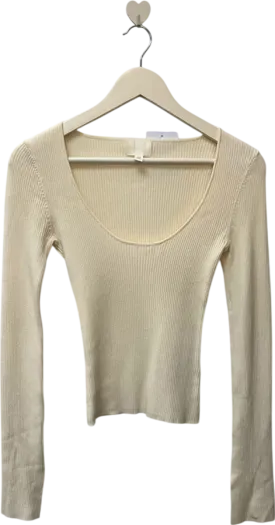 H&M Cream Ribbed Knit Top UK XS