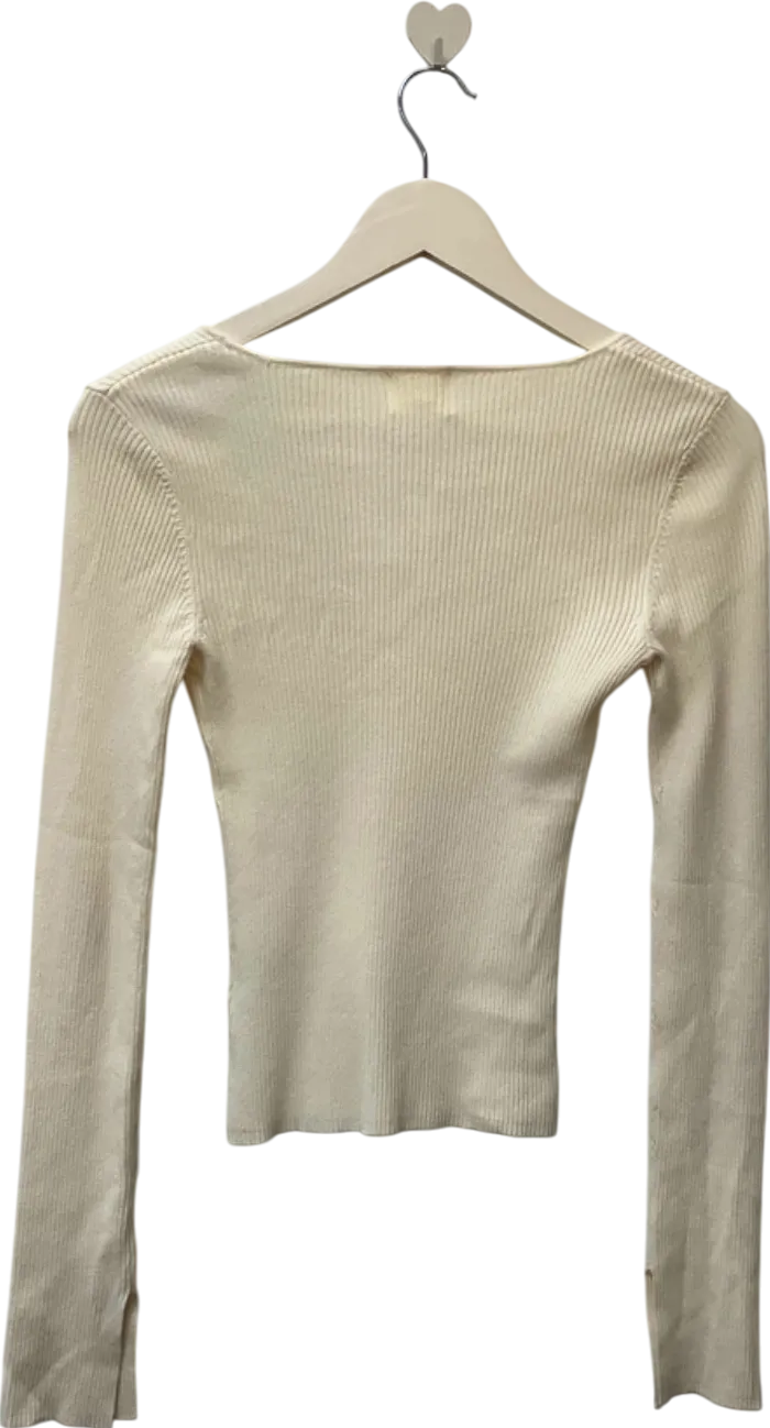 H&M Cream Ribbed Knit Top UK XS