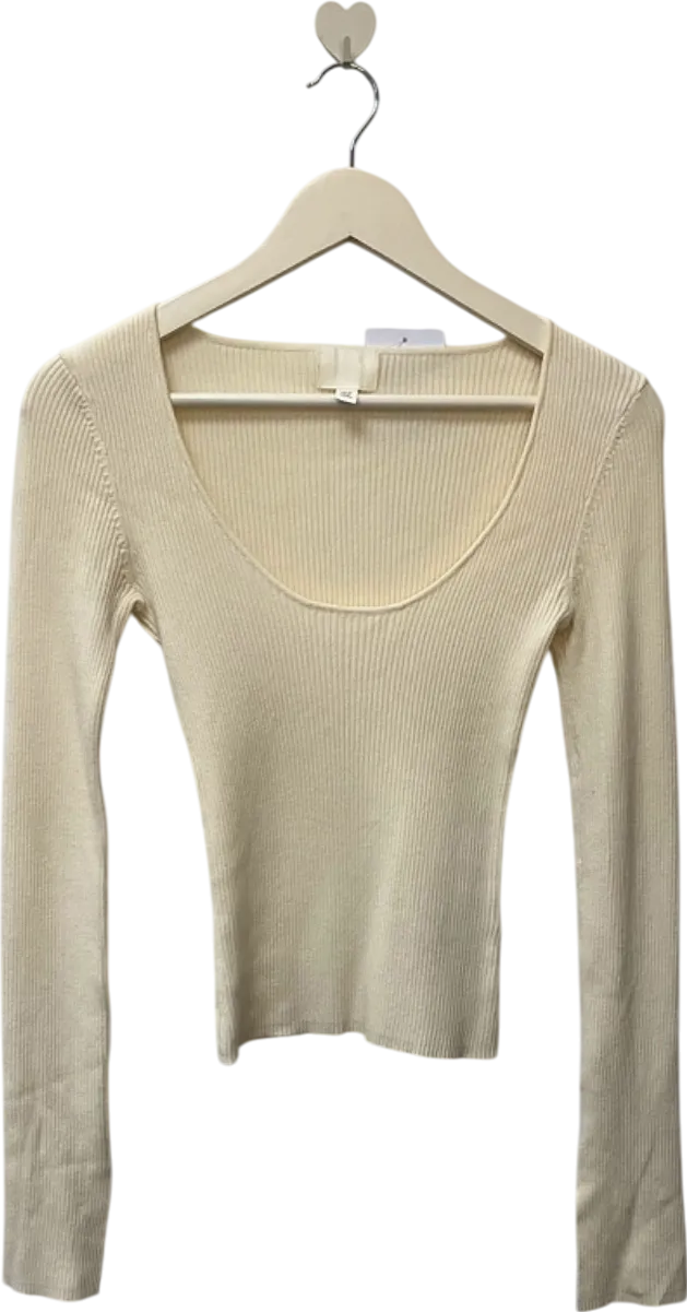 H&M Cream Ribbed Knit Top UK XS