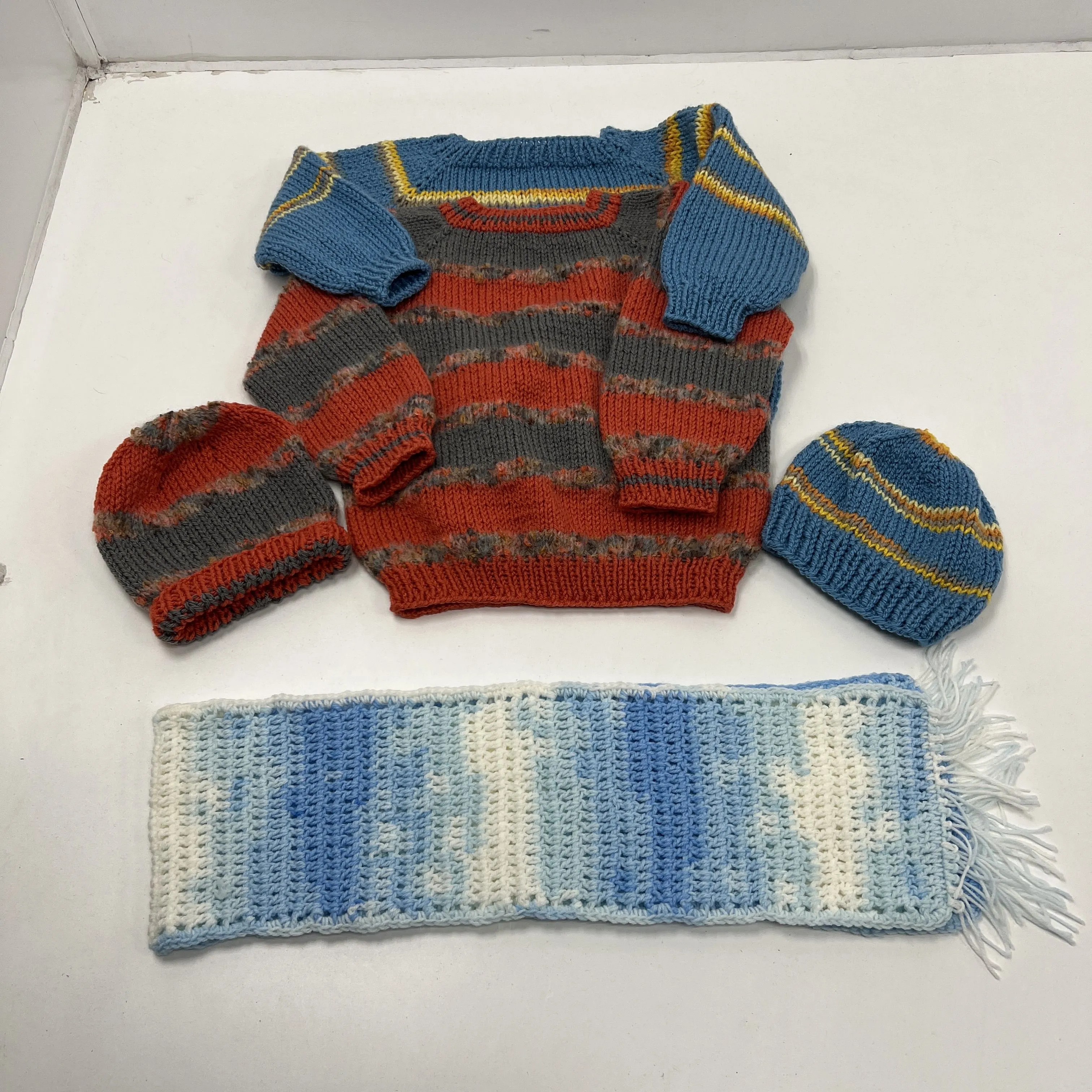 Handmade Orange Fuzzy Grey Blue & Yellow Sweaters Unisex SEE MEASUREMENTS