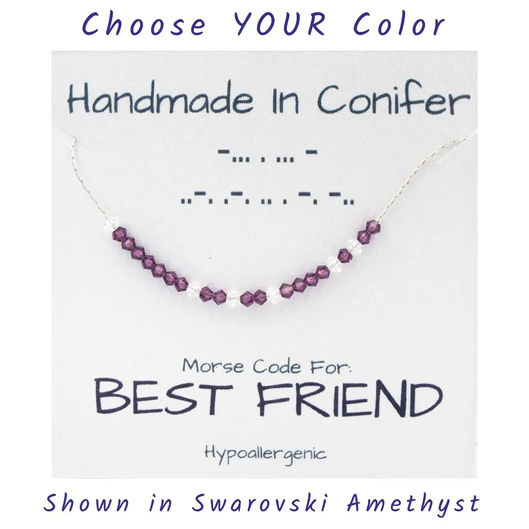 Handmade Spells YOUR Words In Morse Code | Sterling Silver Necklace | Custom Swarovski Crystal Color | Adjustable Length | Eco-Friendly Jewelry