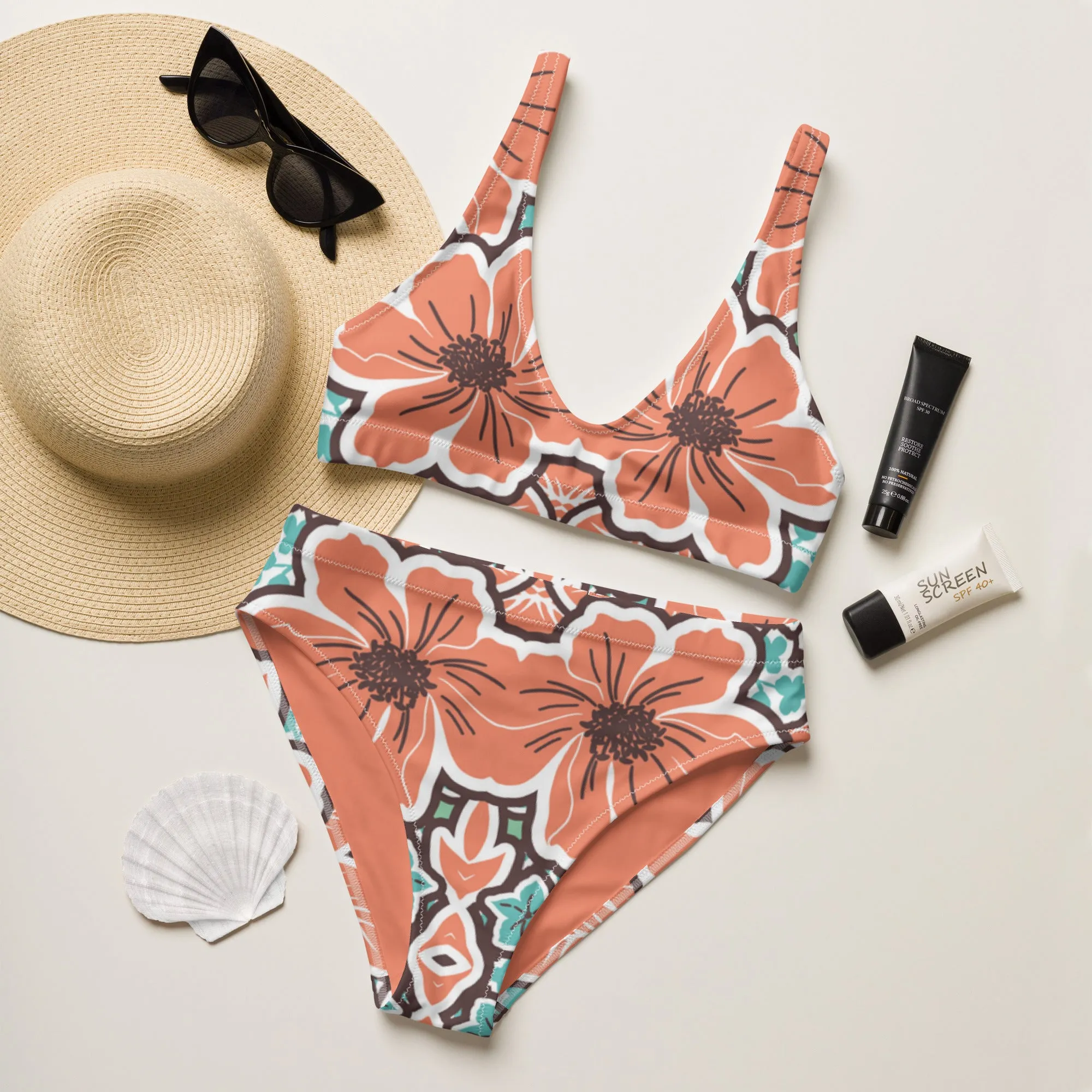 High Waisted Bikini Womens (Glamourange Luxury Bikini High Waisted - 0072 Patterns Model)