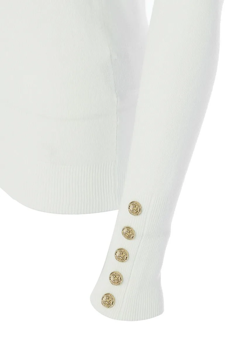 Holland Cooper Buttoned Knit Crew Neck in Cream
